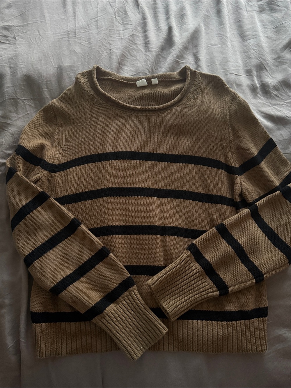 GAP Tan and Black Striped Crewneck Sweater